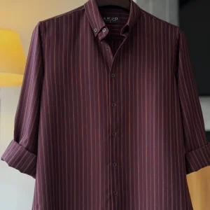Deep Maroon with Golden Brown Stripes Premium Shirt